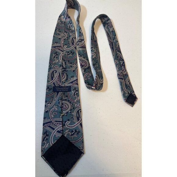 Oscar De La Renta Couture Collection Mens Paisley Silk Necktie Blue & Purple - Picture 3 of 5